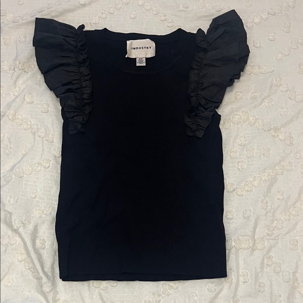 Industry Black Ruffle Sleeve Tank Top